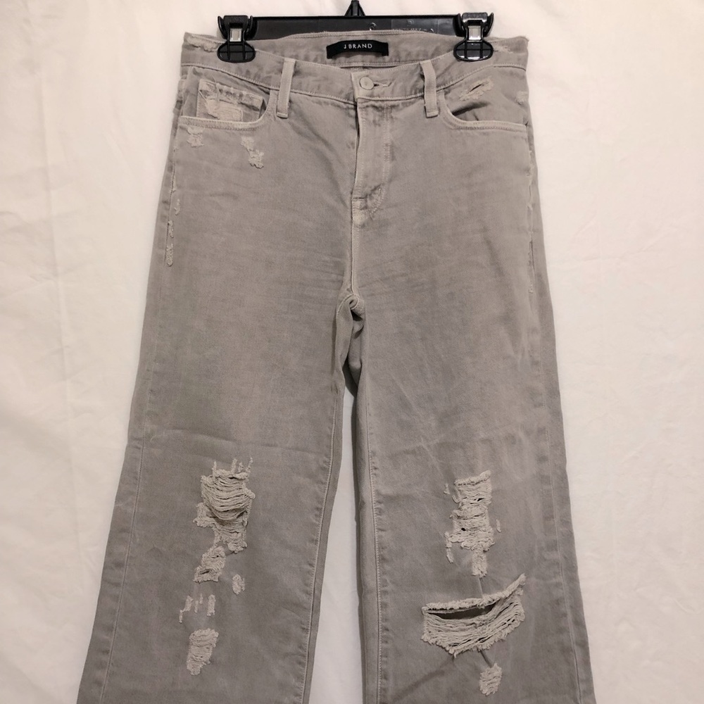 J Brand Wide-leg Cropped Ripped Jeans - size 27